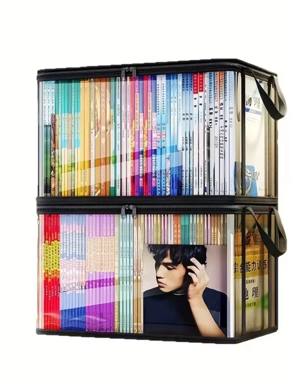🆕 2pk-Clear Zippered Storage Box with Black Trim - Home Storage & Organization